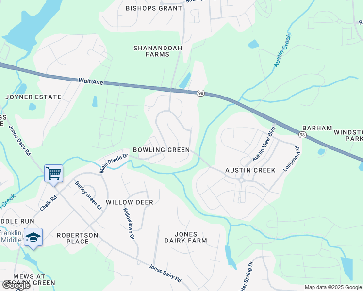 map of restaurants, bars, coffee shops, grocery stores, and more near 349 Trout Valley Road in Wake Forest