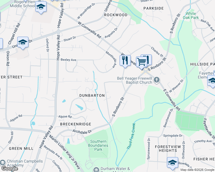 map of restaurants, bars, coffee shops, grocery stores, and more near 227 Cisco Street in Durham