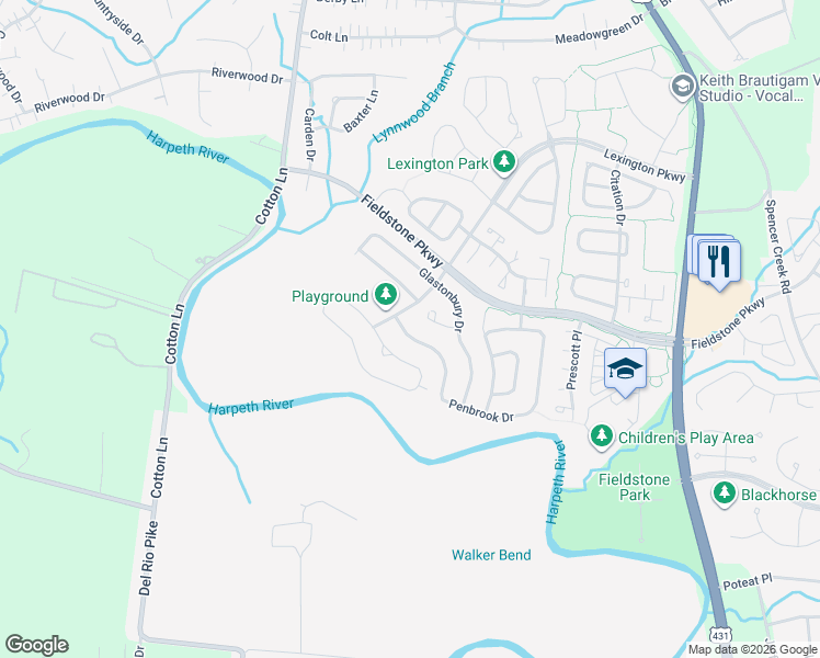 map of restaurants, bars, coffee shops, grocery stores, and more near 4013 Linden Court in Franklin