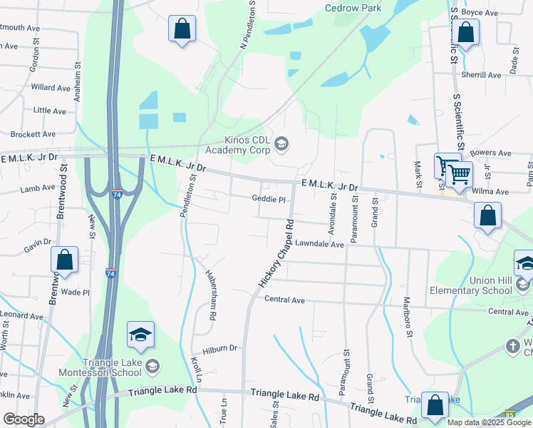 map of restaurants, bars, coffee shops, grocery stores, and more near 2309 Delaware Place in High Point