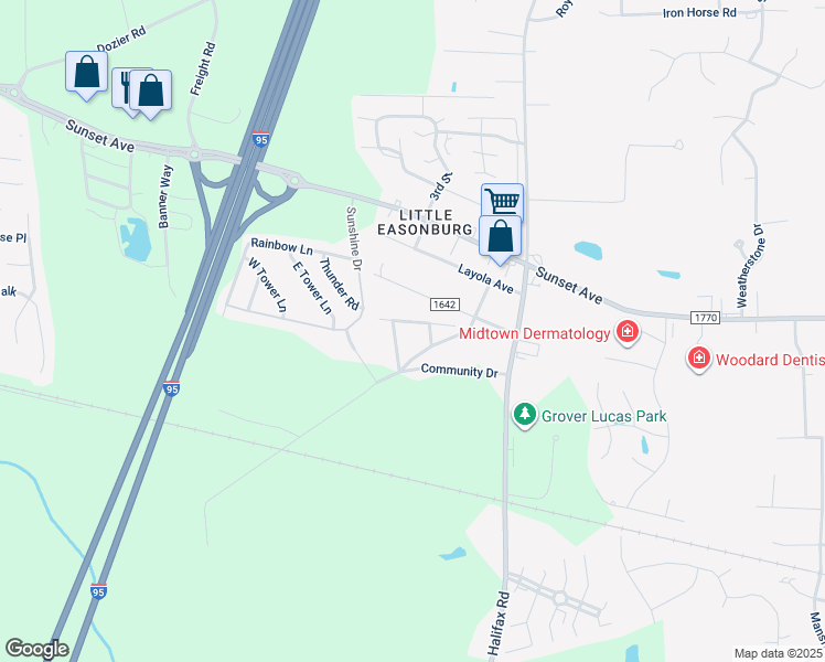 map of restaurants, bars, coffee shops, grocery stores, and more near 4313 Jacobs Avenue in Rocky Mount