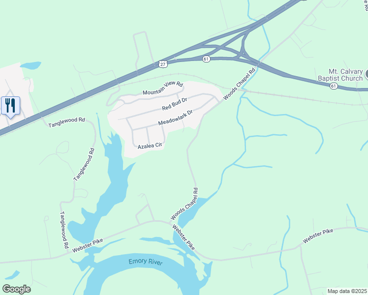 map of restaurants, bars, coffee shops, grocery stores, and more near 210 Woods Chapel Road in Harriman