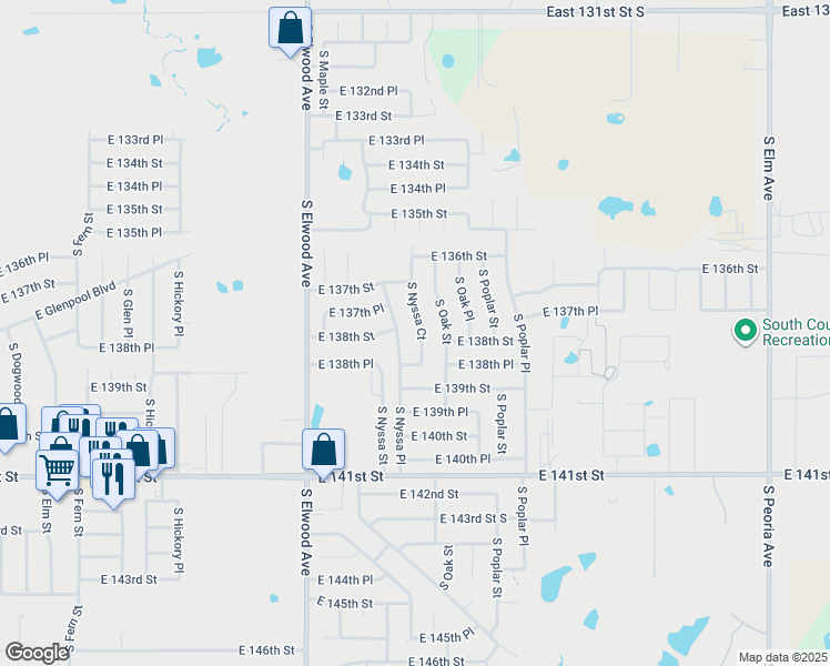 map of restaurants, bars, coffee shops, grocery stores, and more near 13772 South Nyssa Court in Glenpool