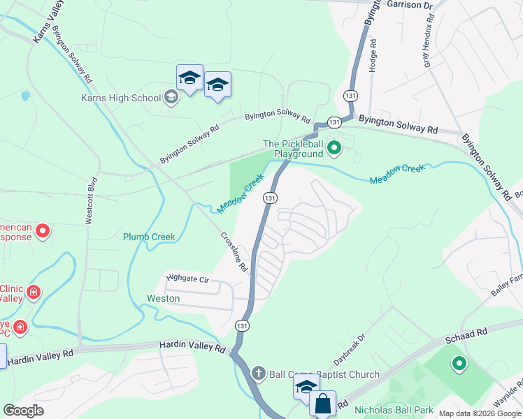 map of restaurants, bars, coffee shops, grocery stores, and more near 2709 Ball Camp Byington Road in Knoxville