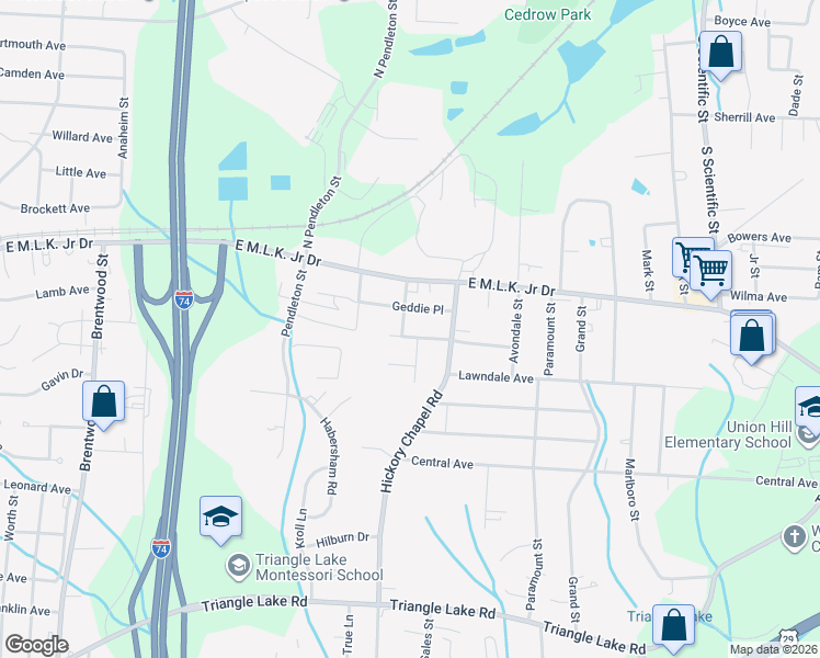 map of restaurants, bars, coffee shops, grocery stores, and more near 2312 Geddie Place in High Point