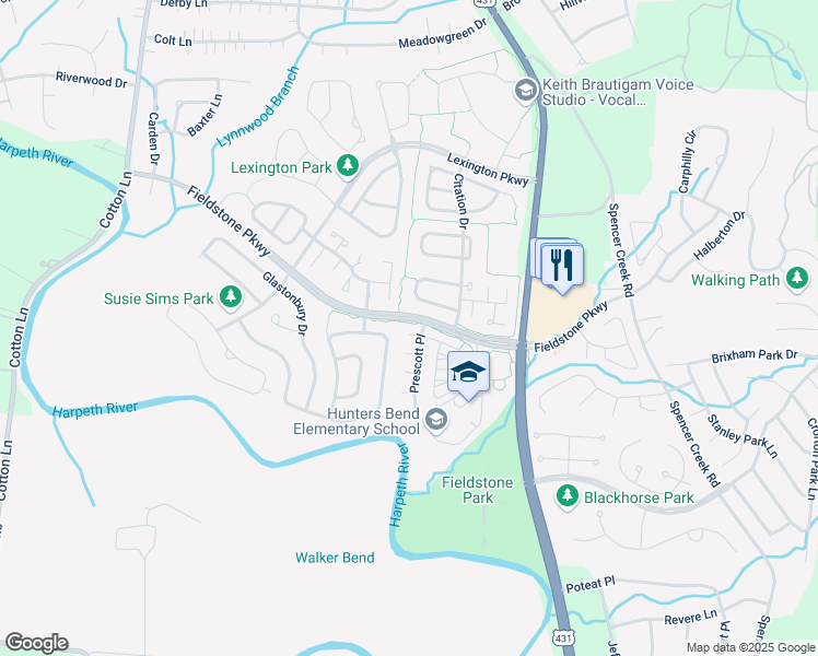 map of restaurants, bars, coffee shops, grocery stores, and more near 156 Crestfield Place in Franklin