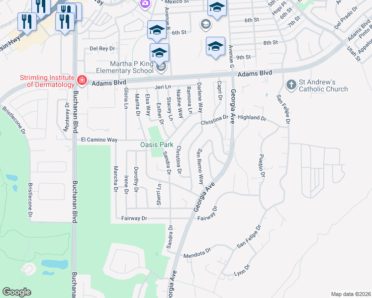 map of restaurants, bars, coffee shops, grocery stores, and more near 782 Darlene Way in Boulder City