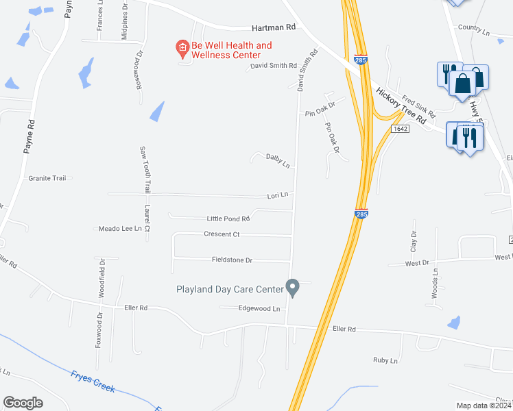 map of restaurants, bars, coffee shops, grocery stores, and more near 231 Lori Lane in Winston-Salem