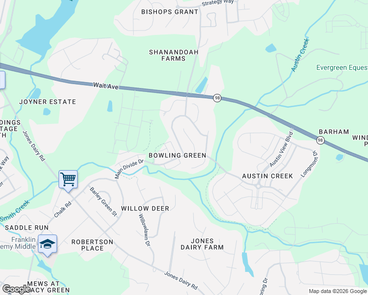map of restaurants, bars, coffee shops, grocery stores, and more near 1608 Fern Hollow Trail in Wake Forest
