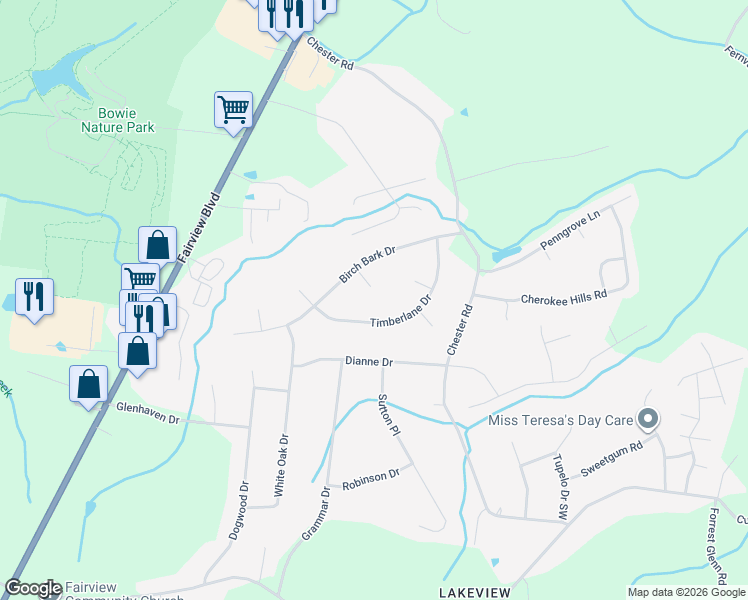 map of restaurants, bars, coffee shops, grocery stores, and more near 7106 Shady Oak Court in Fairview