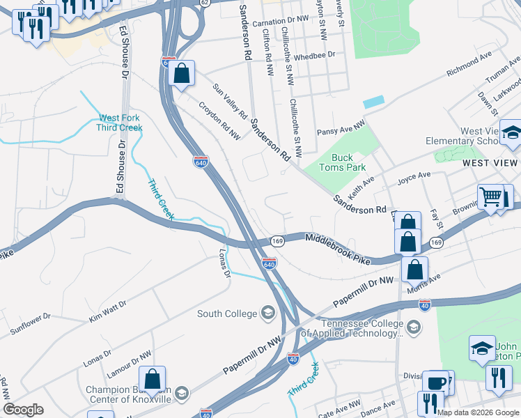 map of restaurants, bars, coffee shops, grocery stores, and more near 1954 Clove Lane in Knoxville
