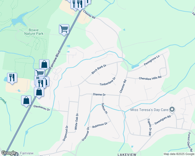 map of restaurants, bars, coffee shops, grocery stores, and more near 7106 Shady Oak Court in Fairview