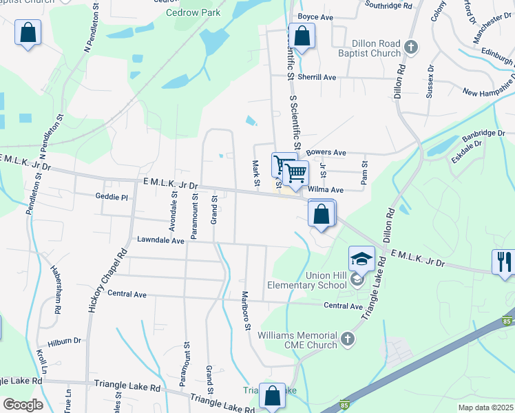 map of restaurants, bars, coffee shops, grocery stores, and more near 2900 East Martin Luther King Junior Drive in High Point