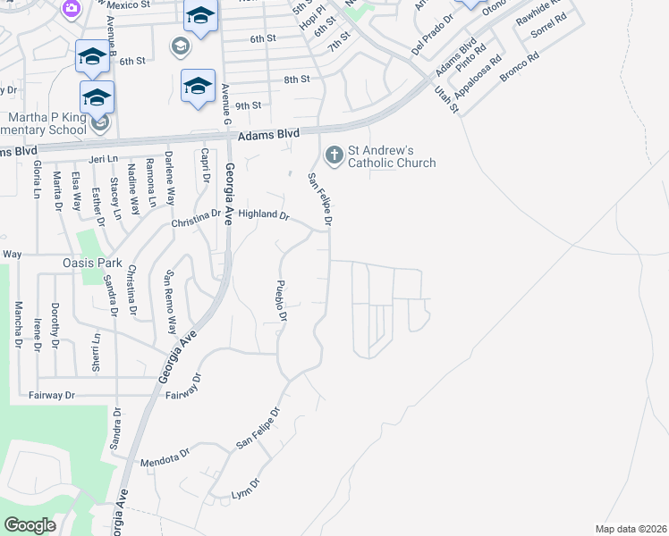 map of restaurants, bars, coffee shops, grocery stores, and more near 1423 San Felipe Drive in Boulder City