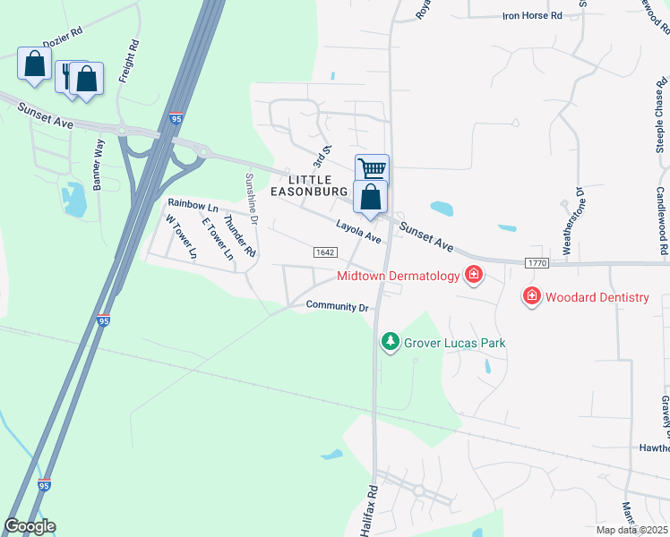 map of restaurants, bars, coffee shops, grocery stores, and more near 804 English Road in Rocky Mount