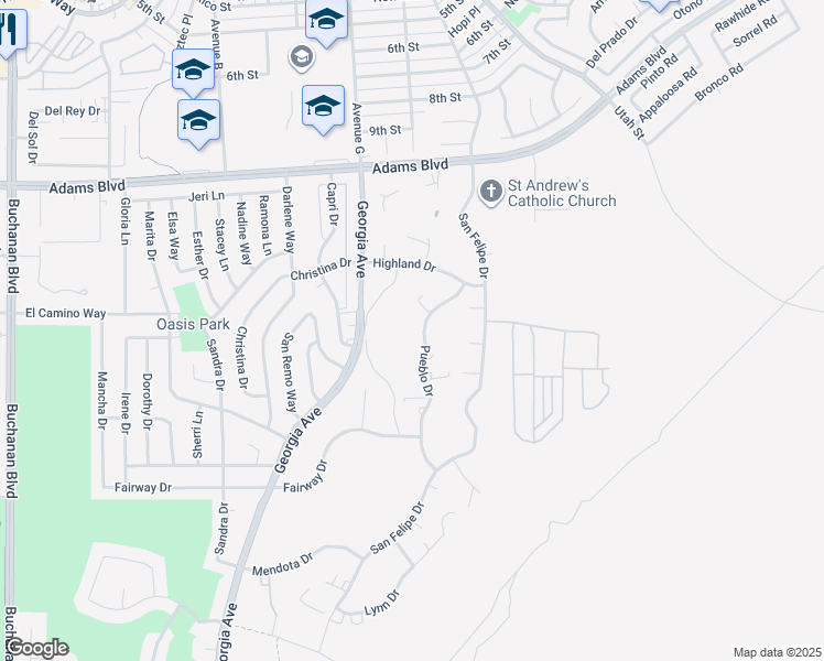 map of restaurants, bars, coffee shops, grocery stores, and more near 1412 Pueblo Drive in Boulder City