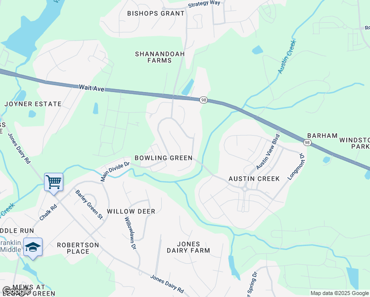 map of restaurants, bars, coffee shops, grocery stores, and more near 341 Trout Valley Rd in Wake Forest