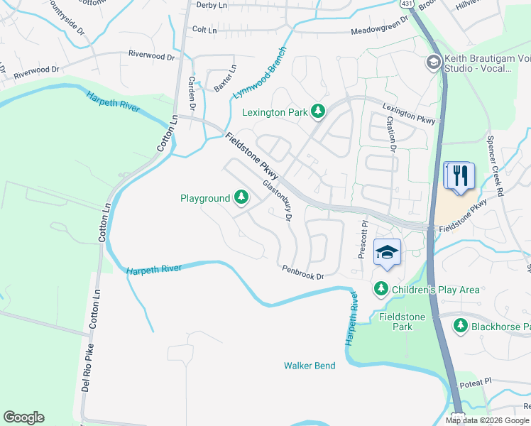 map of restaurants, bars, coffee shops, grocery stores, and more near 4013 Linden Court in Franklin