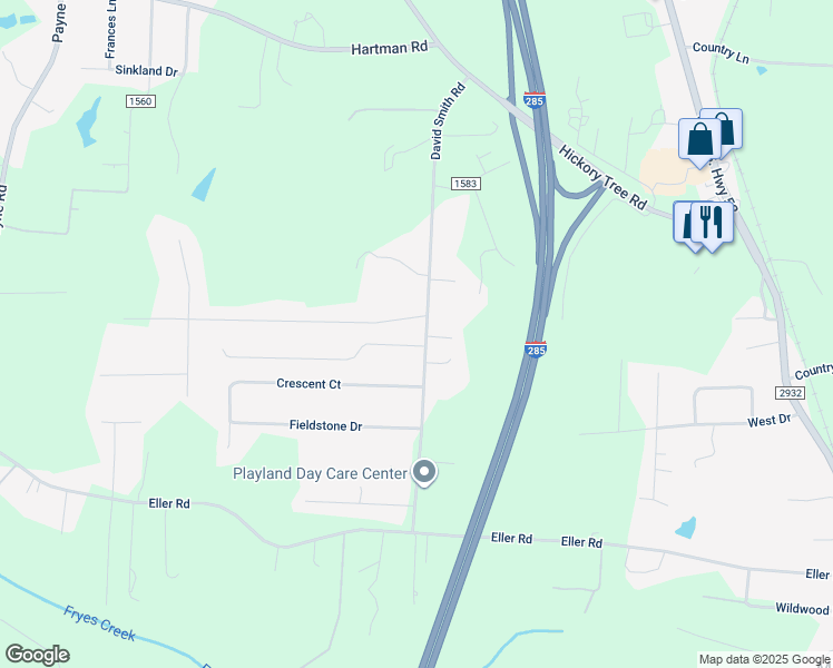 map of restaurants, bars, coffee shops, grocery stores, and more near 525 David Smith Road in Winston-Salem