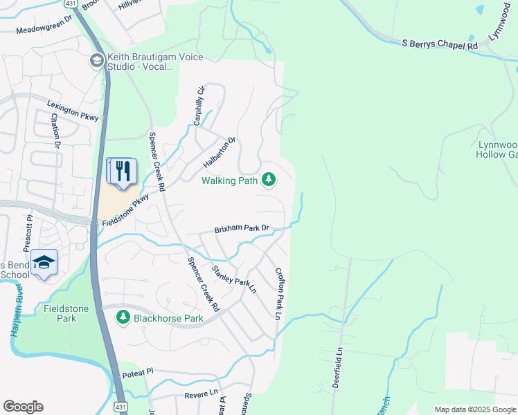 map of restaurants, bars, coffee shops, grocery stores, and more near 608 Pendlebury Park Place in Franklin