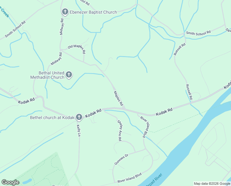 map of restaurants, bars, coffee shops, grocery stores, and more near 2525 Maples Road in Kodak