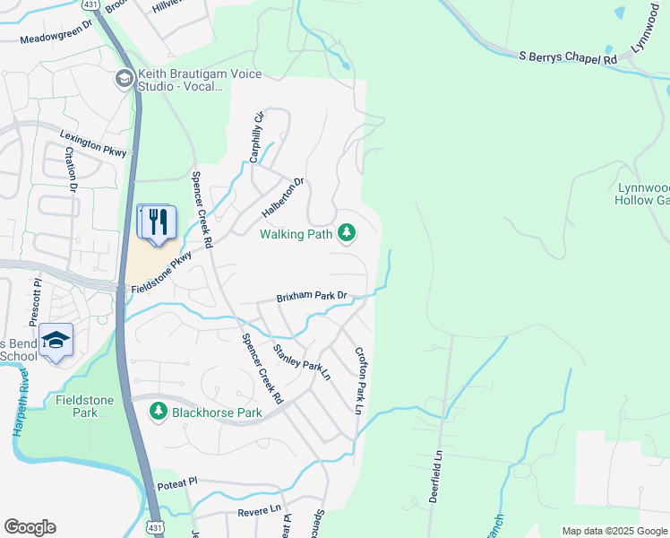 map of restaurants, bars, coffee shops, grocery stores, and more near 608 Pendlebury Park Place in Franklin