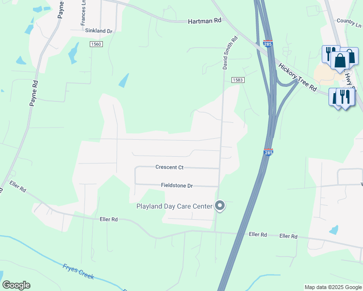 map of restaurants, bars, coffee shops, grocery stores, and more near 285 Lori Lane in Winston-Salem