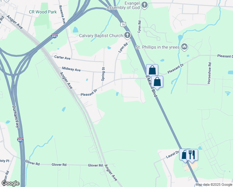 map of restaurants, bars, coffee shops, grocery stores, and more near 613 Pleasant Dr in Durham