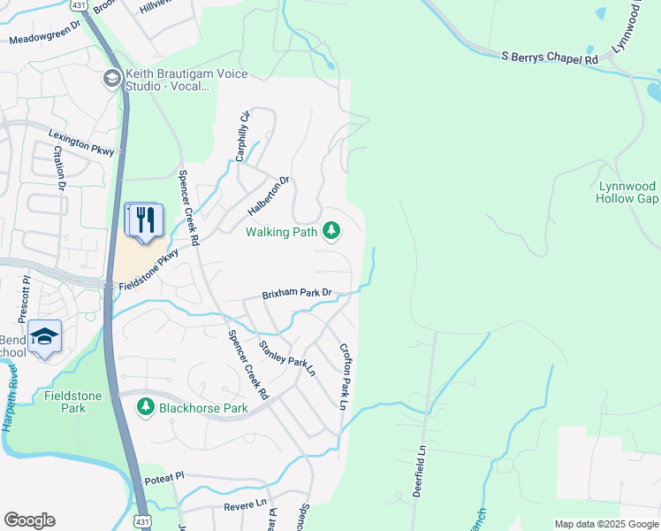 map of restaurants, bars, coffee shops, grocery stores, and more near 608 Pendlebury Park Place in Franklin