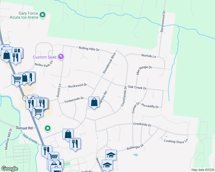 map of restaurants, bars, coffee shops, grocery stores, and more near 1425 Bluegrass Road in Nolensville