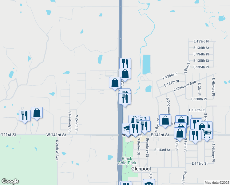 map of restaurants, bars, coffee shops, grocery stores, and more near 13880 South Union Place in Glenpool