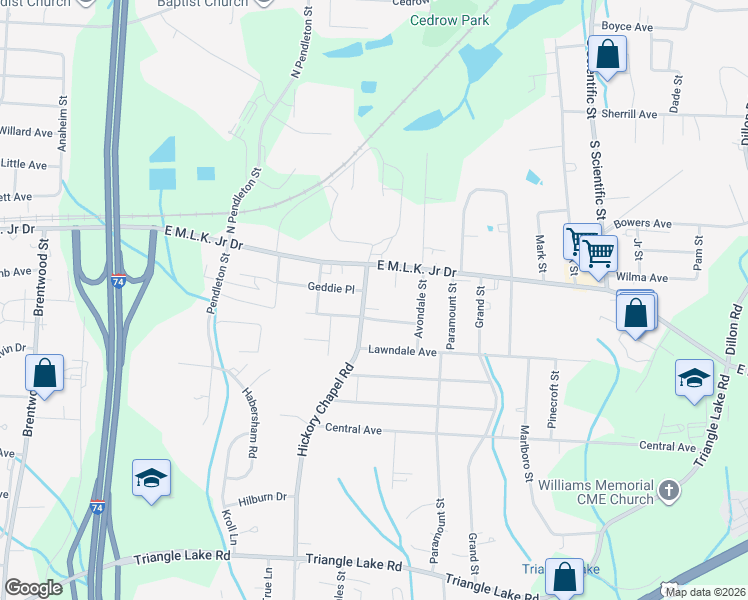 map of restaurants, bars, coffee shops, grocery stores, and more near 305 Hickory Chapel Road in High Point