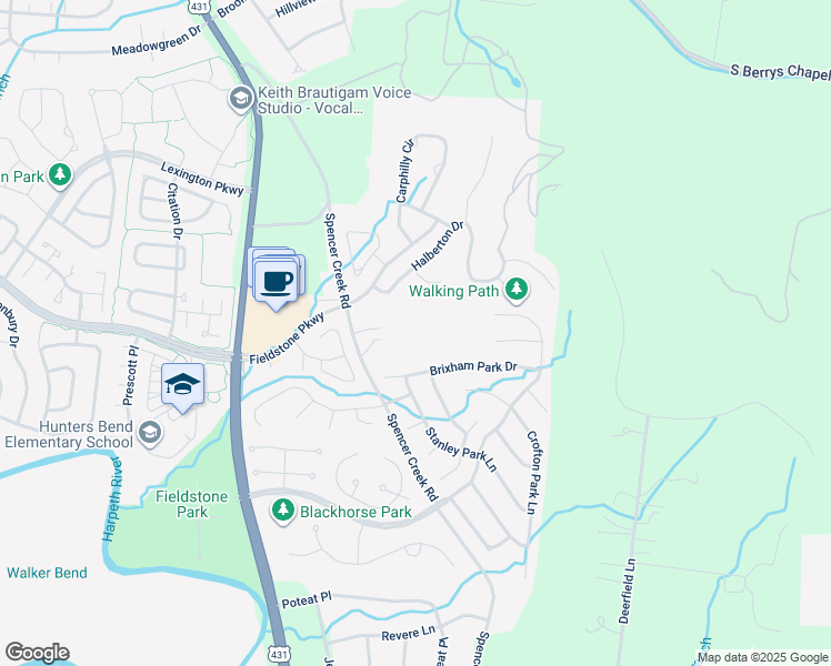 map of restaurants, bars, coffee shops, grocery stores, and more near 168 Spencer Creek Road in Franklin