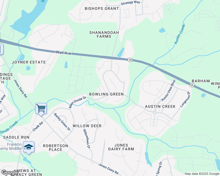map of restaurants, bars, coffee shops, grocery stores, and more near 1608 Fern Hollow Trail in Wake Forest