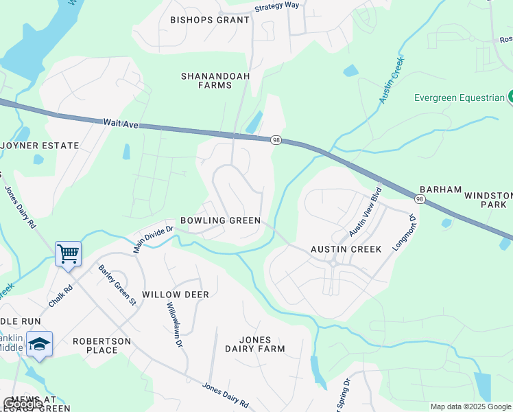 map of restaurants, bars, coffee shops, grocery stores, and more near 308 Cottesbrook Drive in Wake Forest
