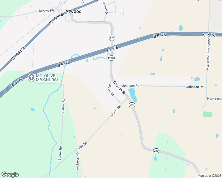 map of restaurants, bars, coffee shops, grocery stores, and more near 105 Glover Street in Atwood