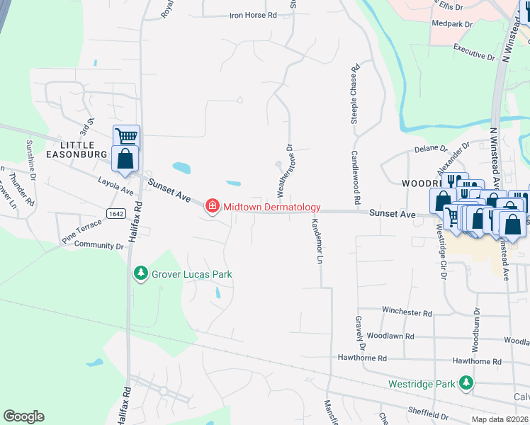 map of restaurants, bars, coffee shops, grocery stores, and more near 3925 Sunset Avenue in Rocky Mount