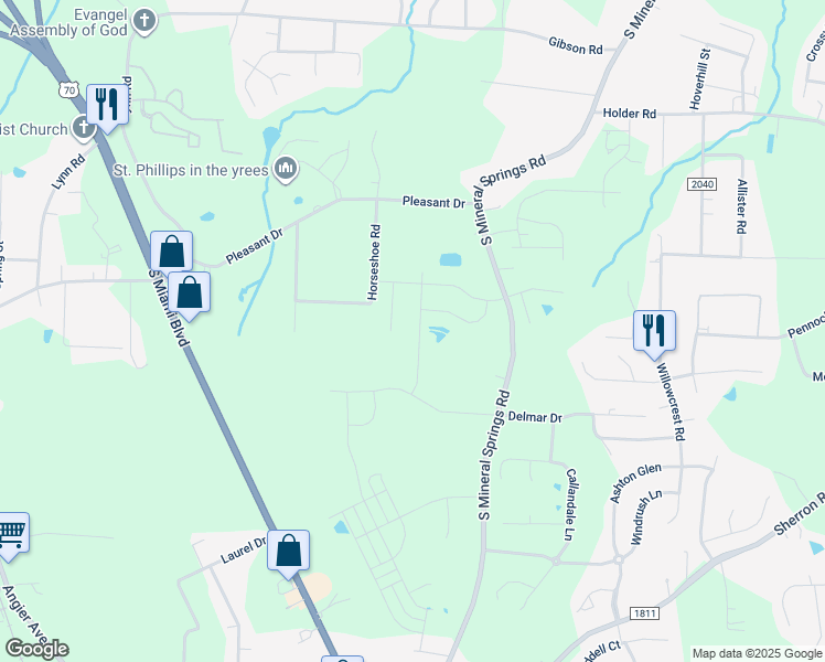 map of restaurants, bars, coffee shops, grocery stores, and more near 1030 Spacious Skies Lane in Durham