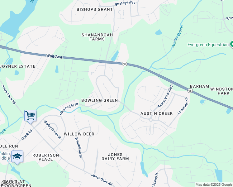 map of restaurants, bars, coffee shops, grocery stores, and more near 308 Cottesbrook Drive in Wake Forest