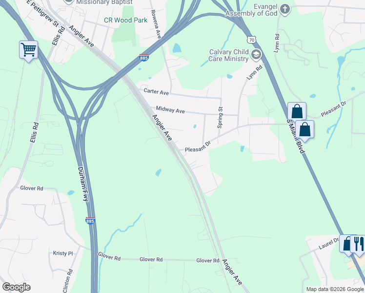 map of restaurants, bars, coffee shops, grocery stores, and more near 918 Pleasant Drive in Durham