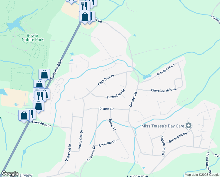 map of restaurants, bars, coffee shops, grocery stores, and more near 7107 Shady Oak Court in Fairview