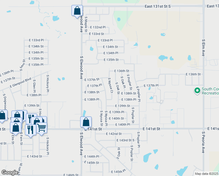 map of restaurants, bars, coffee shops, grocery stores, and more near 13772 South Nyssa Court in Glenpool