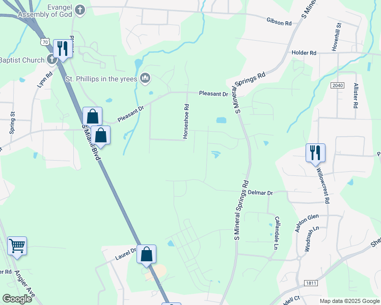 map of restaurants, bars, coffee shops, grocery stores, and more near 1034 Thoughtful Spot Lane in Durham
