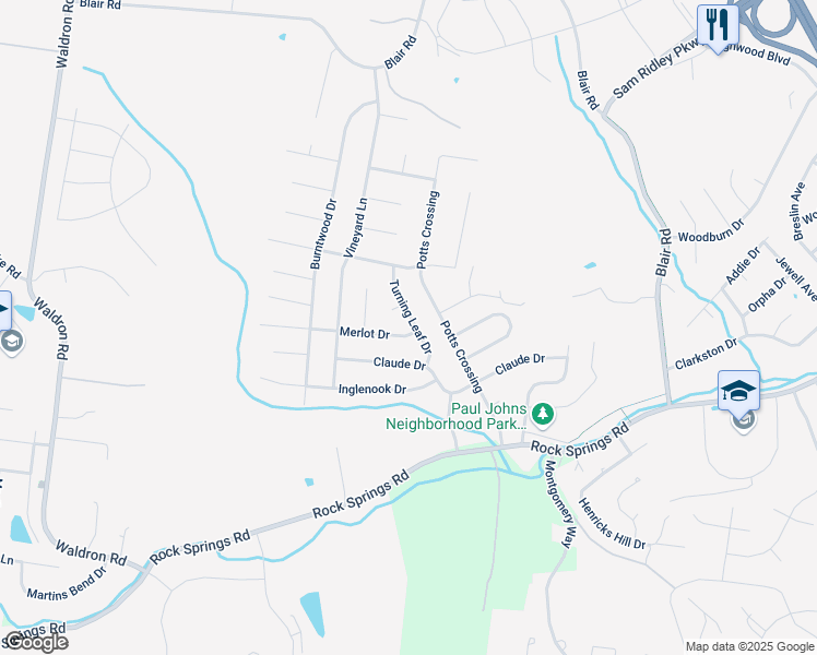 map of restaurants, bars, coffee shops, grocery stores, and more near 7000 Merlot Drive in Smyrna