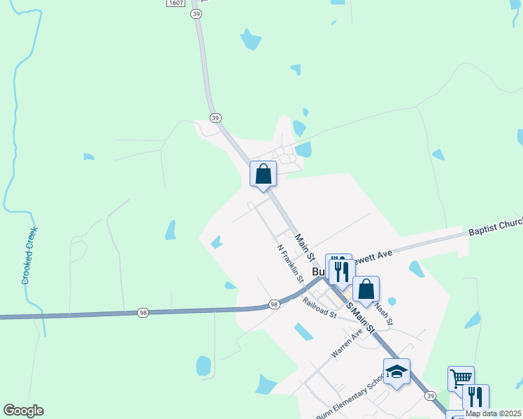 map of restaurants, bars, coffee shops, grocery stores, and more near 218 Hollingsworth Street in Zebulon