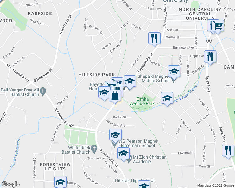 map of restaurants, bars, coffee shops, grocery stores, and more near 433 E Pilot St in Durham
