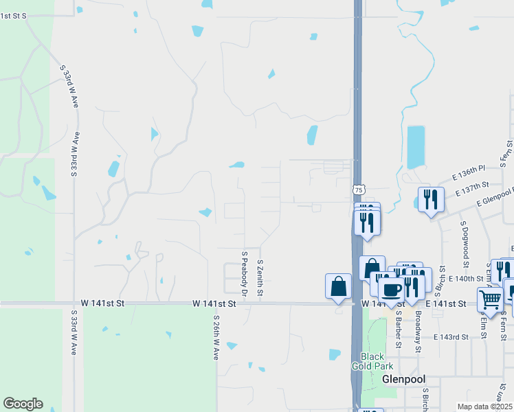 map of restaurants, bars, coffee shops, grocery stores, and more near 903 West 138th Street in Glenpool