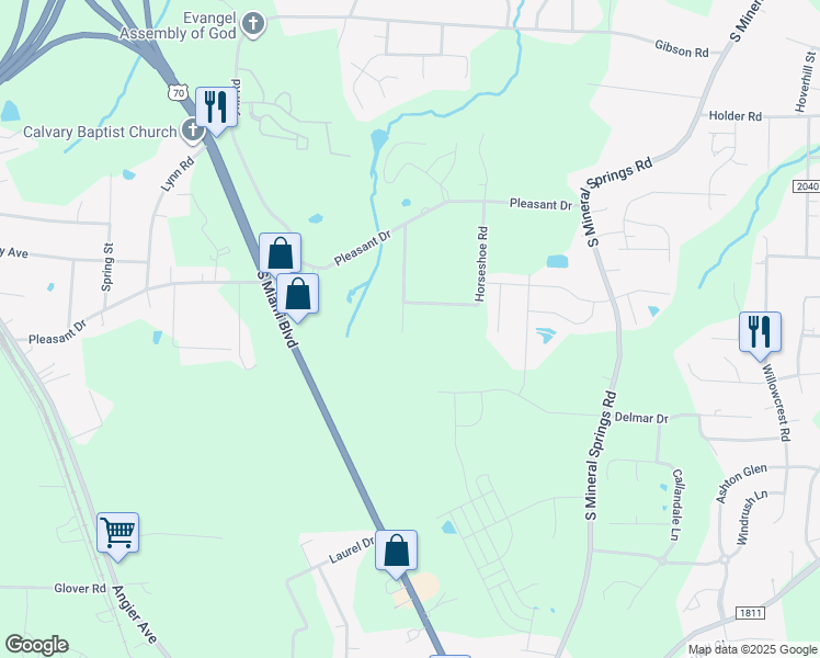 map of restaurants, bars, coffee shops, grocery stores, and more near 1149 West Horseshoe Road in Durham