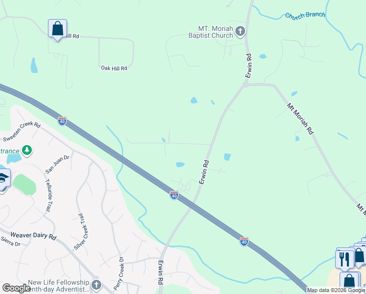 map of restaurants, bars, coffee shops, grocery stores, and more near 4721 Dry Creek Road in Durham