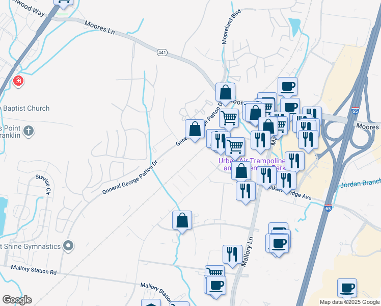 map of restaurants, bars, coffee shops, grocery stores, and more near 1730 General George Patton Drive in Brentwood